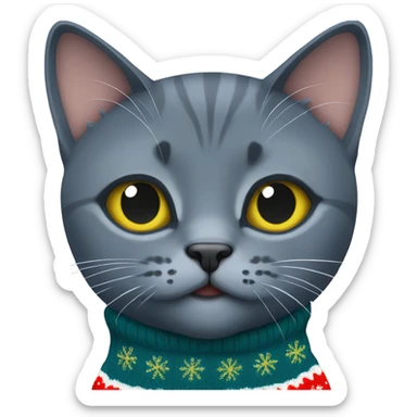 russian blue cat wearing christmas sweater sticker