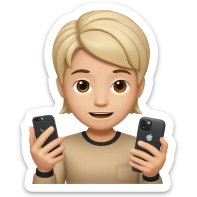 A Memoji with a mischievous expression, with a hairstyle that reflects energy. You can add accessories, such as a phone in hand. sticker