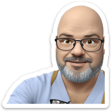 man with glasses by water sticker