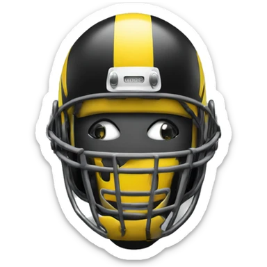 Black and yellow cyborg head with football helmet, face mask and circuits sticker