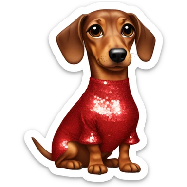 Dachshund wearing red sequin dress sticker