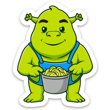 Shrek the green ogre holding a bucket of carbonara pasta sticker