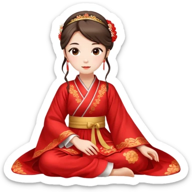 Beautiful girl wearing red Hanfu wedding dress sitting sticker