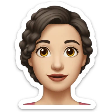 29 year old pale skin Spanish woman, big brown eyes, high cheek bones, angular chin, dark brown hair, size 4, large breasts sticker