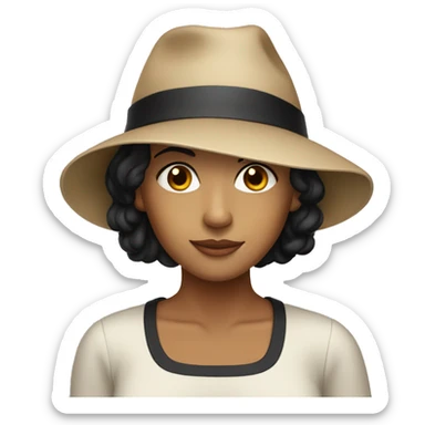 A slightly tanned white woman with short black hair wearing a hat. sticker