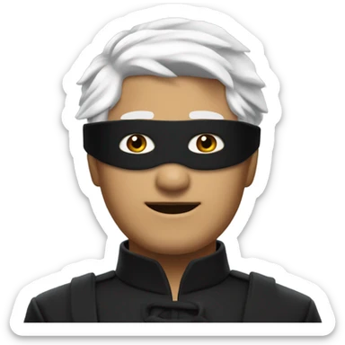 White-haired Gojo with black blindfold. High collared black outfit. Playful and charismatic vibe.  sticker