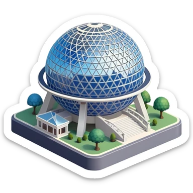 Isometric exterior Walt Disney World Epcot sphere, dollhouse style 3D realistic  sticker