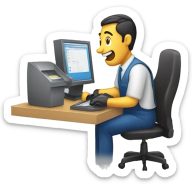 empleado trabajando con su computadora sticker