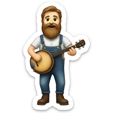 Man with a large beard and overalls, playing the banjo in toe shoes sticker