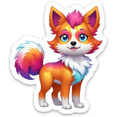 Vibrant multicolored Falvie-Fionbri-creature-sparkle-dog-fursona, full body sticker