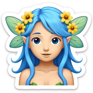 flower fairy, long blue hair, tan skin, emoji  sticker