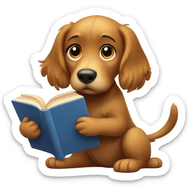 Girl reading but dog blocking her book with his face  sticker
