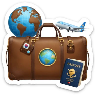 TRAVEL , travel bag , pass port, plane, glob sticker