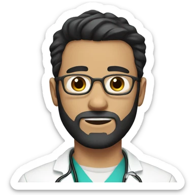 young white male doctor with full short beard, has black hair  sticker
