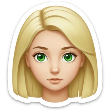 Girl with green eyes, blonde hair, rounder face, and hair parts in the middle, very nice shaped eye brows sticker