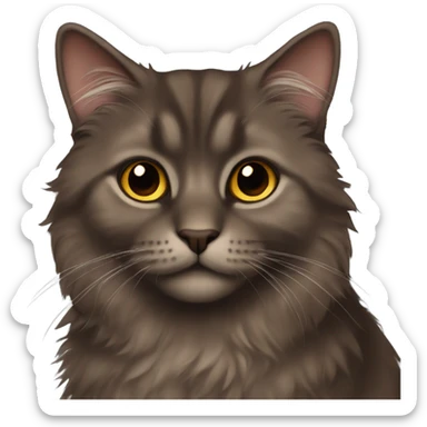 Dark brown fluffy cat brown eyes sticker