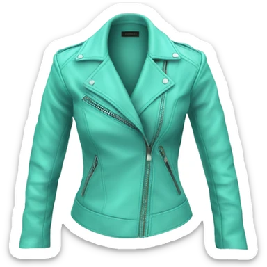 Realistic isolated side view of an open tiffany blue feminine fashion leather jacket. sticker