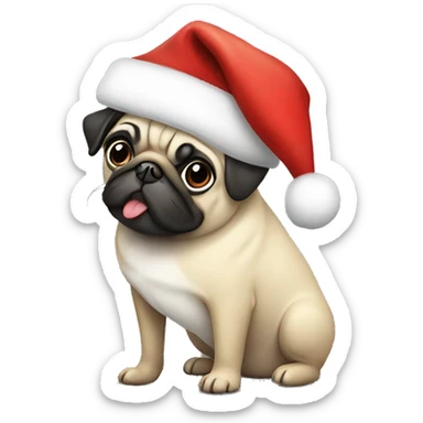 pug wearing santa hat sticker