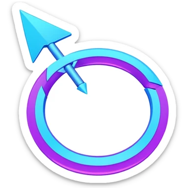 Circular loop arrow in Virtuosa style: smooth rounded shape forming a full loop, neon blue (#00A9F4) and violet (#9A1AFF) glow, futuristic 3D look, friendly and modern. No text. Full background. sticker