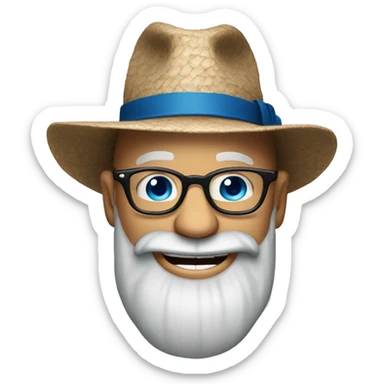 Bald man with floppy hat and glasses and big blue eyes  and long grey beard and laughing sticker