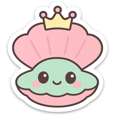 cute oyster wearing a tiara, kawaii style sticker