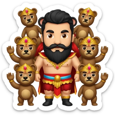 Ravana sura with bear and mustach young beautiful and terror with ten heads sticker