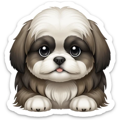 Faded black and white shitzu puppy where you can barely see his eyes his hair is so long sticker