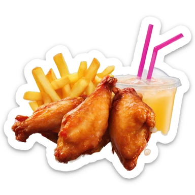 Chicken wings with fries and bubble tea with pearls sticker