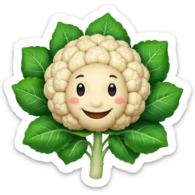 cauliflower with green leaves, friendly, emoji style, no text sticker