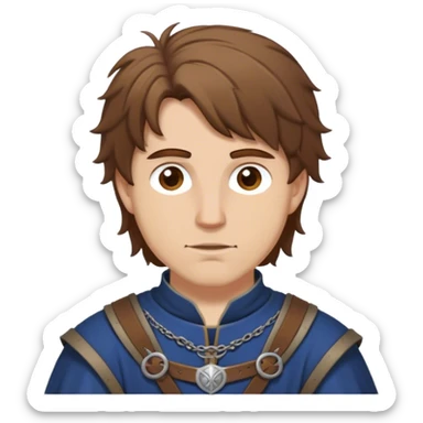 medieval outfit worn by a DnD themed fantasy character. basic low level clothes. clothes only above the waist. The clothes are only above the waist. The character's haven't arms. character is brown hair brown eyes messy hair white man. sticker