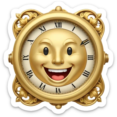 a clock with a face laughing extremely sticker
