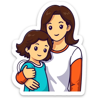 mother and daughter with brunette hair sticker