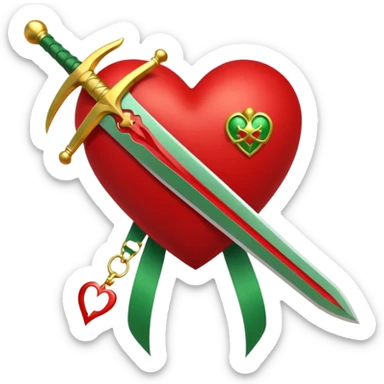 a red heart pierced by a green sword, with the golden text 'MODS' on a white ribbon sticker