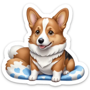 Brown and white corgi with blue Merle pattern on their back sticker