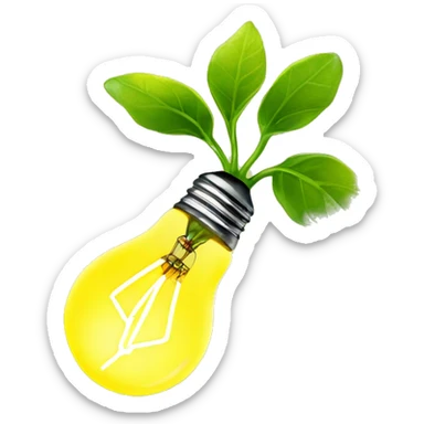 a plant sprout inside a yellow glowing idea lightbulb sticker