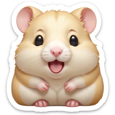 Cinematic Cute Yawning Cream Hamster Portrait Emoji, Head tilted slightly with a dramatic, wide-open yawn, showcasing a soft, pristine cream coat with tiny droopy ears, round dark eyes barely open in drowsy contentment, Simplified yet irresistibly adorable features, highly detailed, glowing with a soft, cozy glow, high shine, relaxed yet expressive, stylized with a touch of whimsy, bright and endearing, soft glowing outline, capturing the essence of a sleepy yet affectionate hamster, so drowsy it feels like it could stretch out of the screen and curl up for a nap! sticker