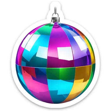 emoji: shiny disco ball with salesmail logo and streamers for New Year's sticker