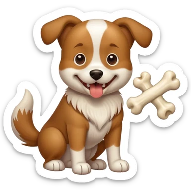 dog with a bone in its teeth, wagging tail sticker