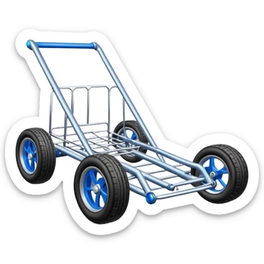 Race car whose frame and suspension is made of shopping cart material  sticker