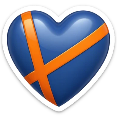 Glossy dark blue heart with straight orange athletic stripes going down one side sticker