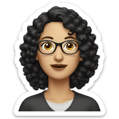 caucasian Woman with black curly hair and glasses sticker