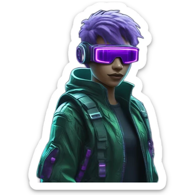 3D Emoji of a techwear Futuristic streetwear metaverse high tech clothesLemon green and purple neon READY PLAYER ONE matrix Cyberpunk sticker