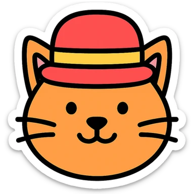 icon of a cat in a hat, color outlined style, clean lines sticker