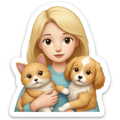 Girl holding a cat and a dog sticker