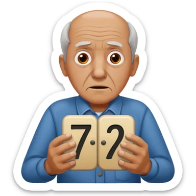 generate iphone emoji of a old gguy hold 7 and 11 numbers on hands scaried sticker