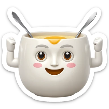Breakfast bowl with a face on the bowl and arms and legs ready for gym sticker