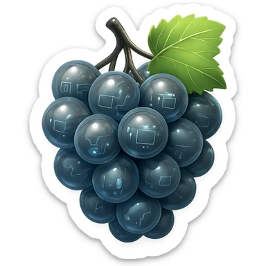 Make the grapes a little more gray, keep the stylized shiny glossy circuit style, transparent background. sticker