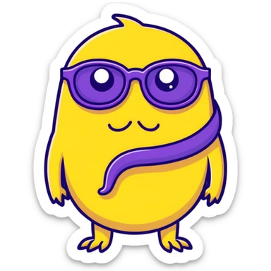 yellow monster with a big nostril wearing black glasses sticker