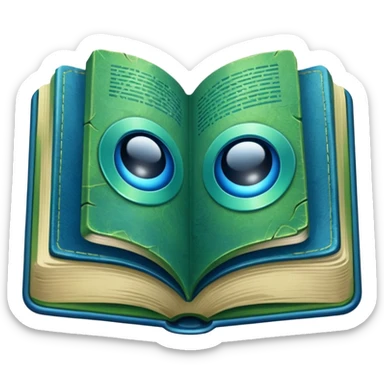 green and blue book with an abstract symbol on it sticker