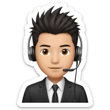 asian man headset suit face only spikey hair in front dark hair  sticker